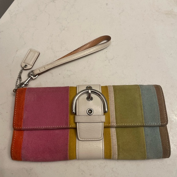 Coach suede multi coloured wristlet handbag wallet - Picture 1 of 5